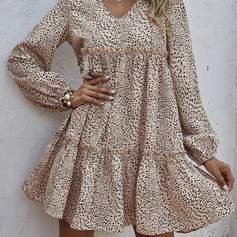 Dalmation Print Chiffon Smock Dress Frill Trim